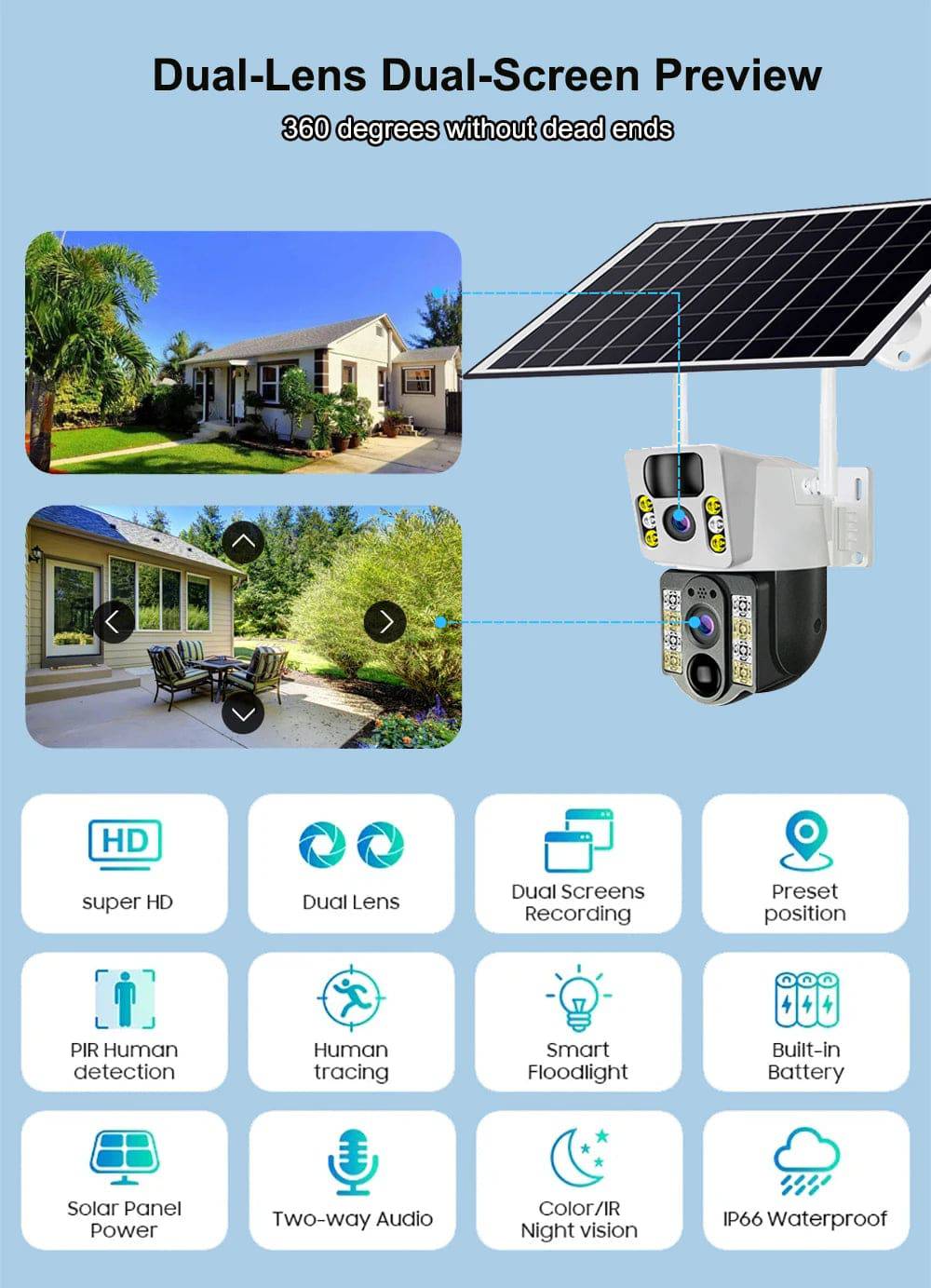 4K Outdoor Dual Lens Solar Camera (4G Sim/Wifi) - Suez Tech Port