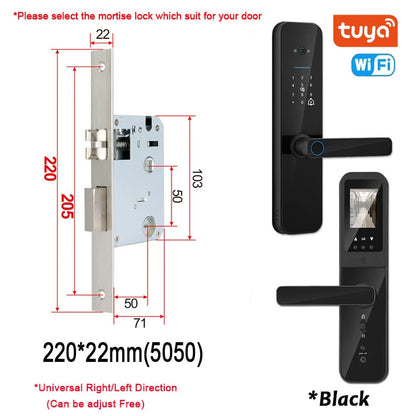 Tuya Smart Door Lock With Biometric Camera,Fingerprint,Smart Card andPassword Key Unlock - Suez Tech Port