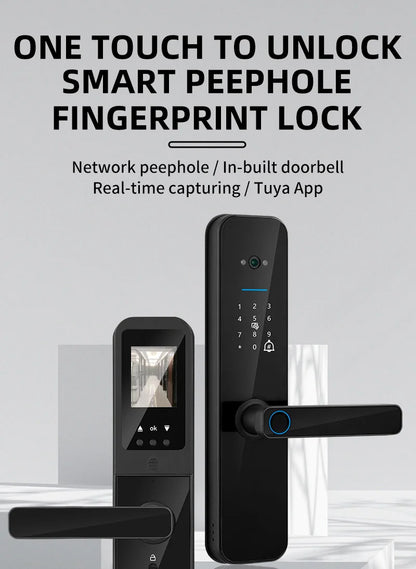 Tuya Smart Door Lock With Biometric Camera,Fingerprint,Smart Card andPassword Key Unlock - Suez Tech Port