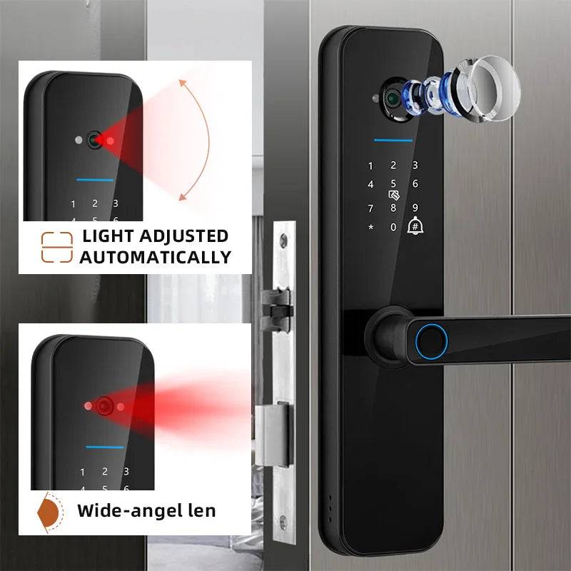 Tuya Smart Door Lock With Biometric Camera,Fingerprint,Smart Card andPassword Key Unlock - Suez Tech Port