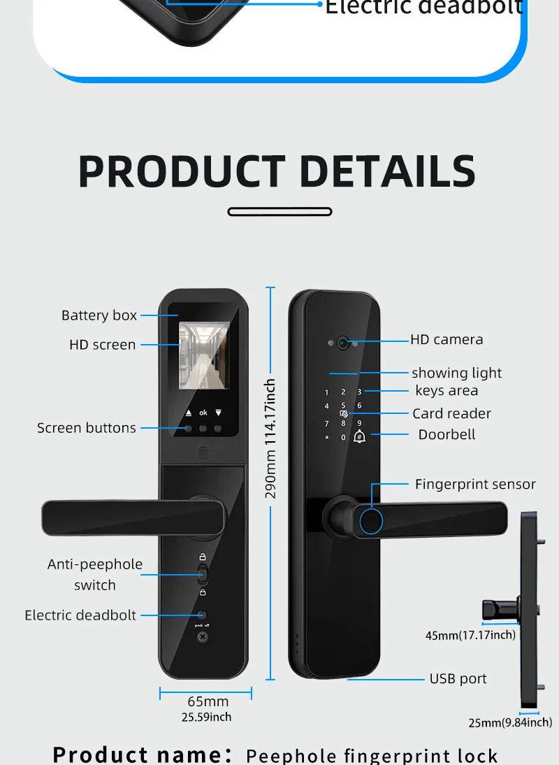 Tuya Smart Door Lock With Biometric Camera,Fingerprint,Smart Card andPassword Key Unlock - Suez Tech Port