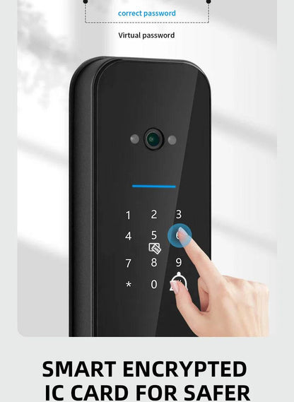 Tuya Smart Door Lock With Biometric Camera,Fingerprint,Smart Card andPassword Key Unlock - Suez Tech Port