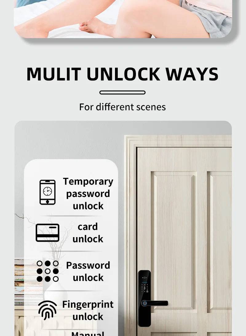 Tuya Smart Door Lock With Biometric Camera,Fingerprint,Smart Card andPassword Key Unlock - Suez Tech Port