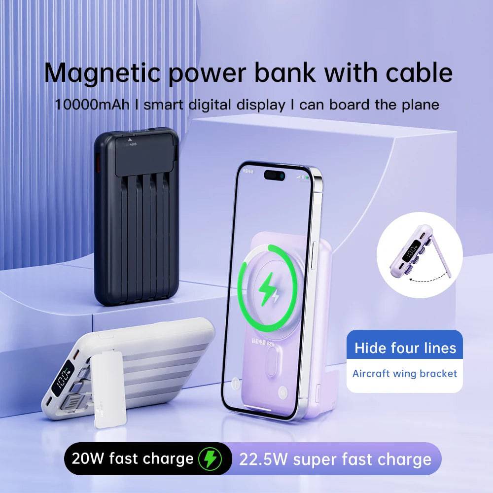 10000 mAh Portable Magsafe Power Bank with Cable and Stand - Suez Tech Port