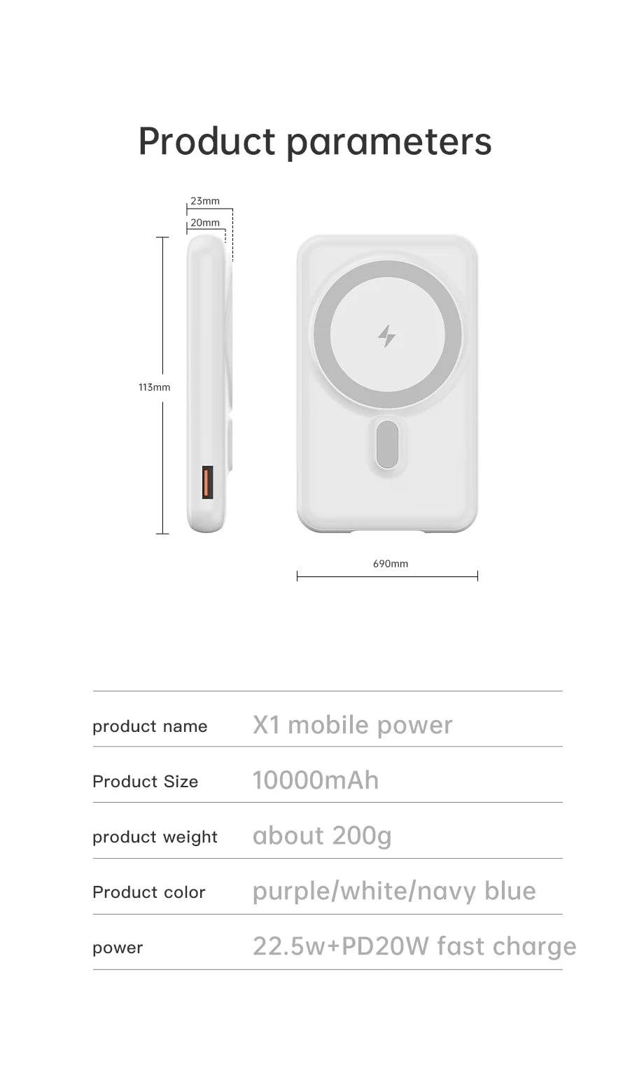 10000 mAh Portable Magsafe Power Bank with Cable and Stand - Suez Tech Port